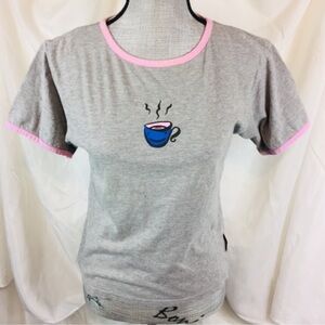Y2K Joe Boxer Girlfriend! Size Medium M Short Sleeve Top Shirt Gray Pink Coffee